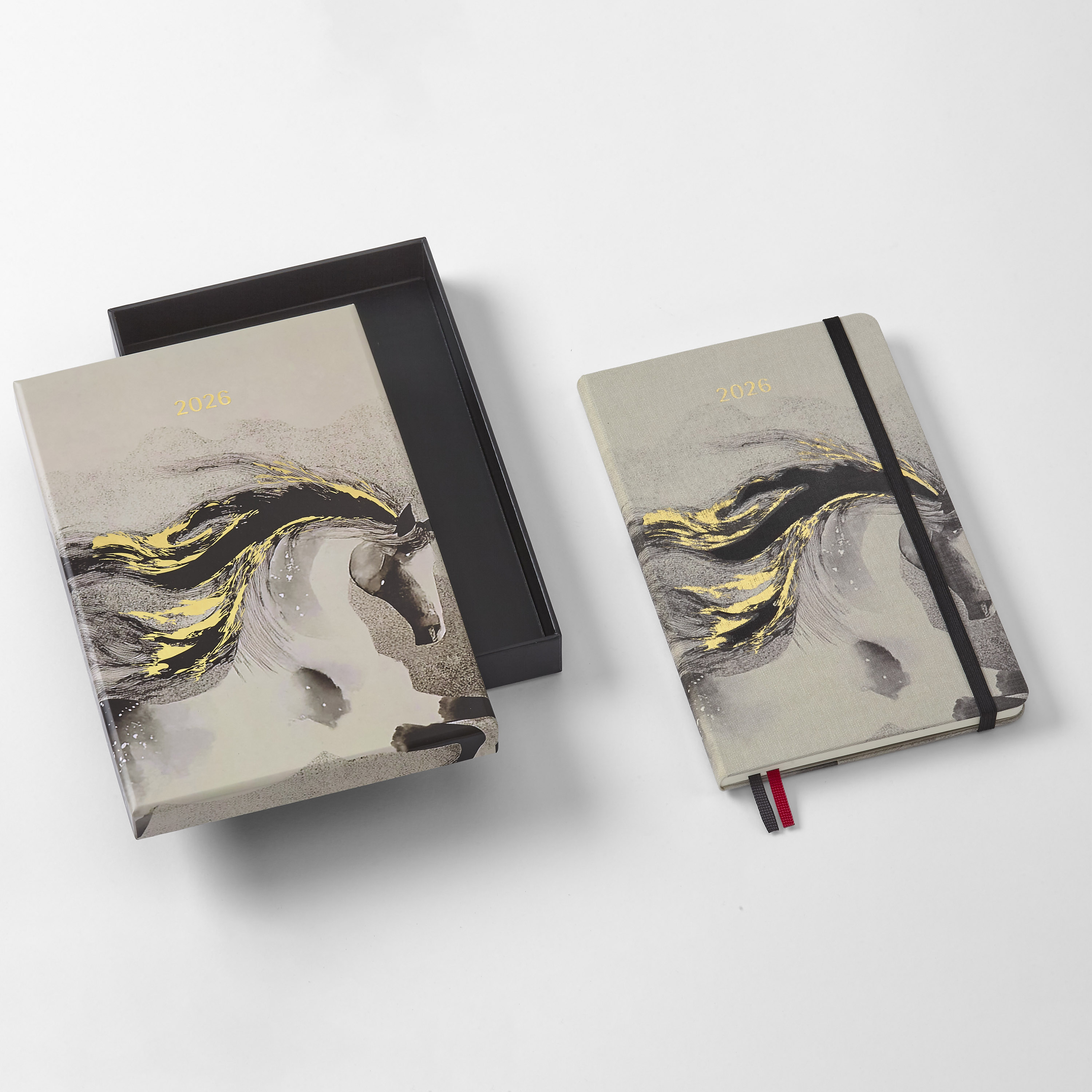 2026年 馬年手帳 ラージサイズ、12ヵ月、手帳、ハードカバー、ギフトボックス付き